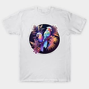 Surreal Majestic Parrots on Tree Branch with Leaves T-Shirt